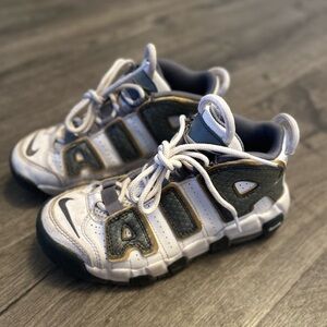 Big Kids' Air More Uptempo white grey and gold